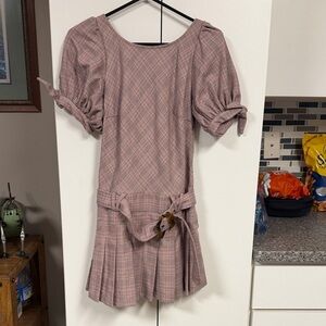 NWOT Free People Pink Plaid Puff Sleeve Blouse